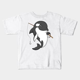 Orca as Fisher with Fishing rod Kids T-Shirt